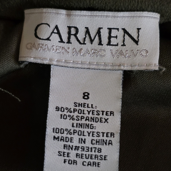 Carmen Marc Valvo Olive Faux Suede Laser Cut Zip Jacket Size 8 Boho Chic - Picture 6 of 8